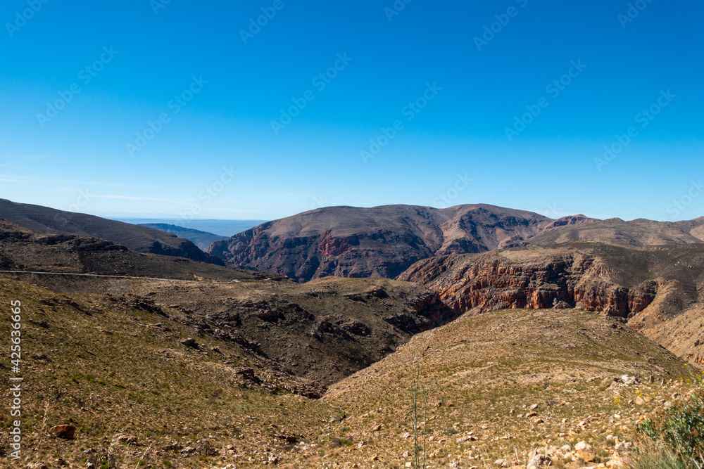 View of the arid mainland in the Cape Town region, Anysberg Nature Reserve, South Africa View of the arid mainland in the Cape Town region, Anysberg Nature Reserve, South Africa