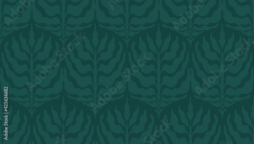 Seamless pattern with boho leaves in a green palette. Tropical leaf pattern. Modern aesthetic trend botanical background for wallpaper  social media  poster template. Vector illustration