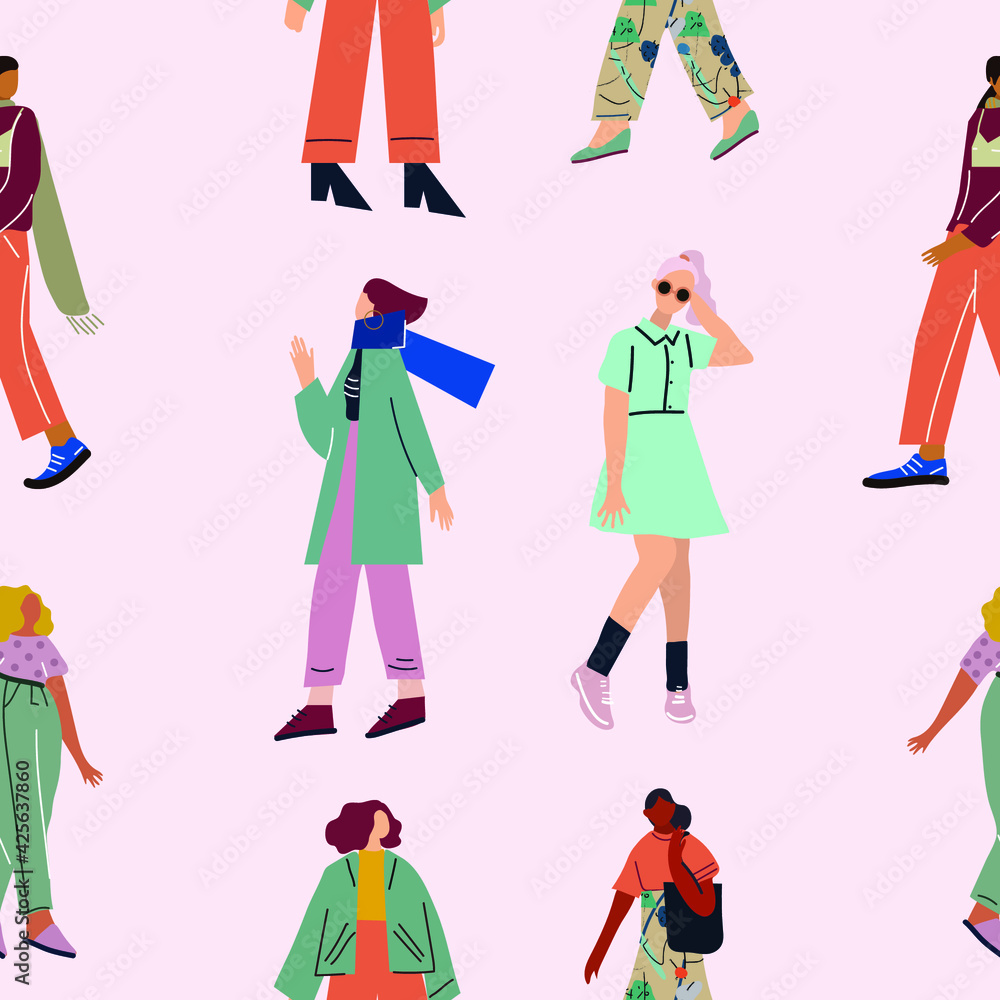 Seamless pattern and hand drawn texture. Pretty girls posing in different poses. Flat illustration. Design for poster, card, invitation, placard, brochure, flyer, web. Seamless pattern and hand drawn texture. Pretty girls posing in different poses. Flat illustration. Design for poster, card, invitation, placard, brochure, flyer, web.
