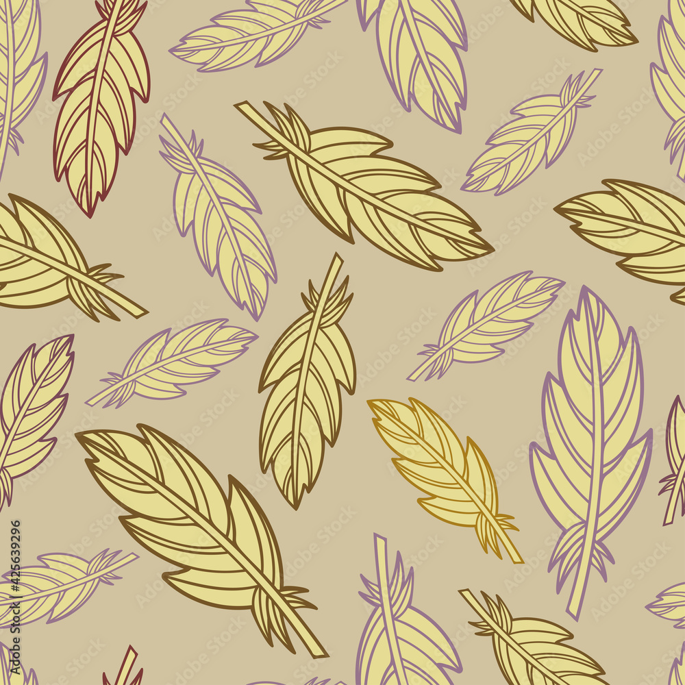 Fototapeta premium Seamless vector pattern with abstract botanical feather forms in pastel tones