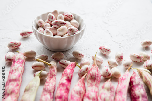 Shelled Cranberry Borlotti Beans in White Bowl