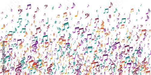 Music notes flying vector background. Audio