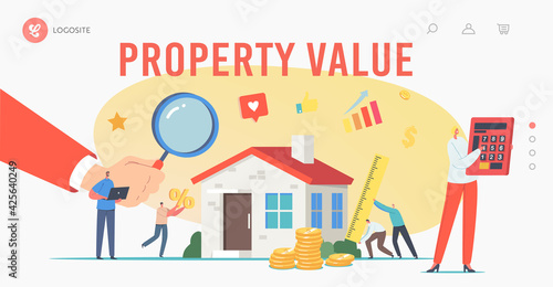 Real Property Value, Assessment Landing Page Template. Appraisers Characters House Inspection. Real Estate Valuation