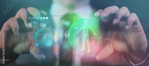 Canvas Print Panel of the gadget of the future with data about a person.