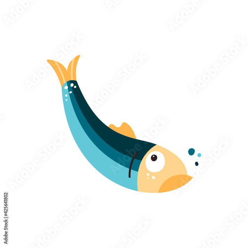 Anchovy fish vector illustration. Small salted forage fish of the family Engraulidae. Peruvian Anchovet. Fatty fish. Tasty food. Healthy seafood food. California anchovy