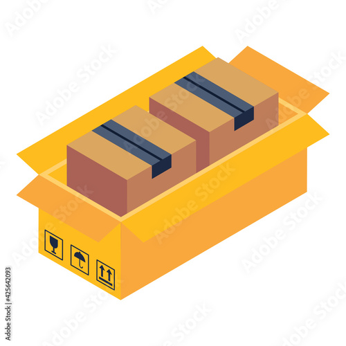 
Isometric icon of parcels carton in trendy editable design 

