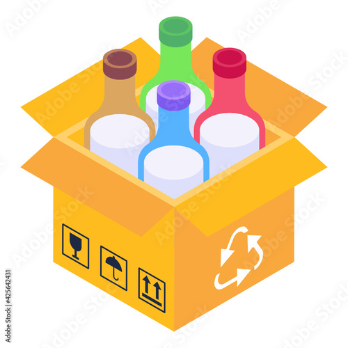 
Icon of bottle crate recycle in an isometric design 


