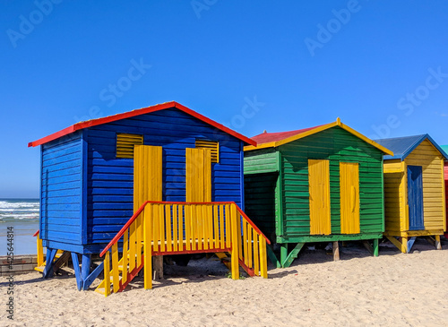 Colorful beach cabins in Muizenberg, Cape Town Region, South Africa © Michel