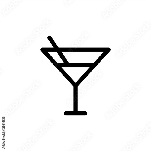 Alcohol Cocktail In Glass With Straw icon. Martini cocktail icon, drink glass sign