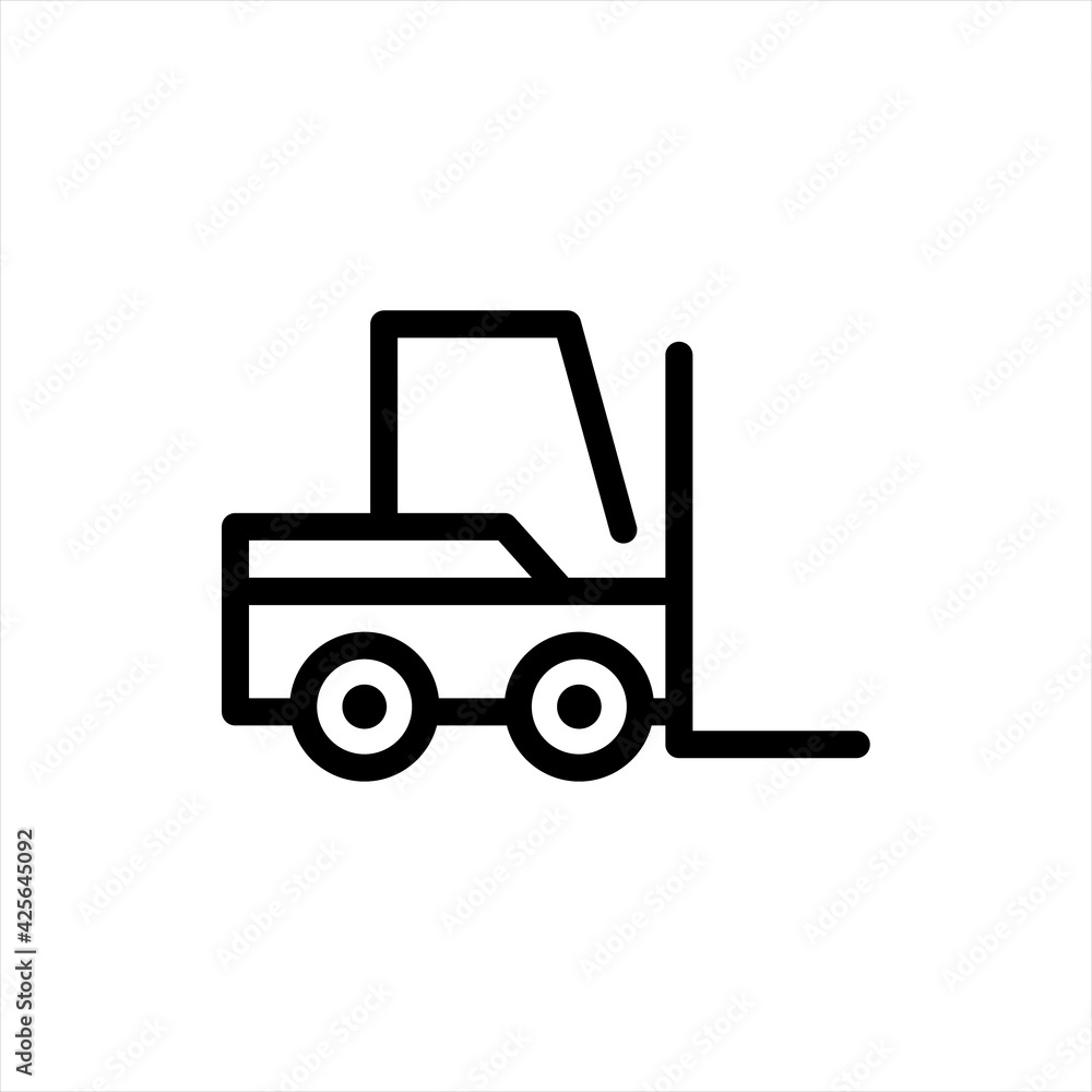 Forklift delivery truck vector icon. Forklift truck icon. Line, construction loader truck outline. vector sign. Symbol, logo illustration. Forklift delivery truck vector icon. Forklift truck icon. Line, construction loader truck outline. vector sign. Symbol, logo illustration.