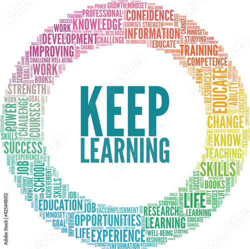 Keep learning vector illustration word cloud isolated on a white background.