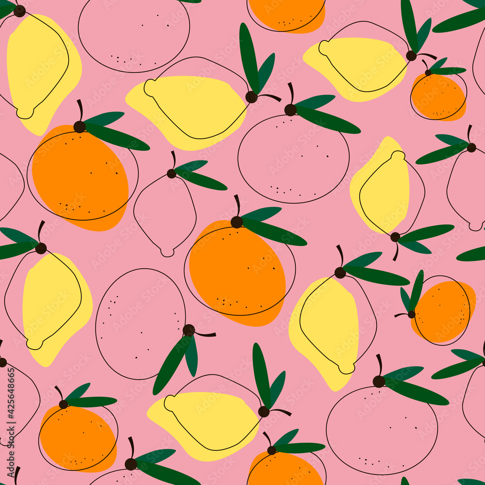 seamless pattern of lemons and oranges on a pink background. seamless pattern of lemons and oranges on a pink background.