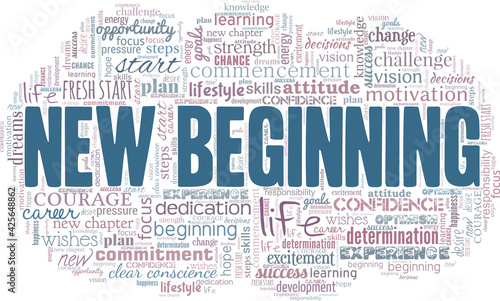 New beginning vector illustration word cloud isolated on a white background.