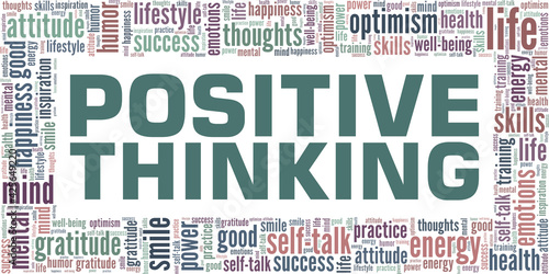Positive thinking vector illustration word cloud isolated on a white background.