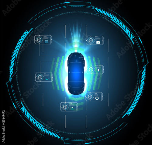Automatic braking system avoid car crash from car accident. Concept for driver assistance systems. Autonomous car . Driverless car. Self driving vehicle. Future concepts smart auto.