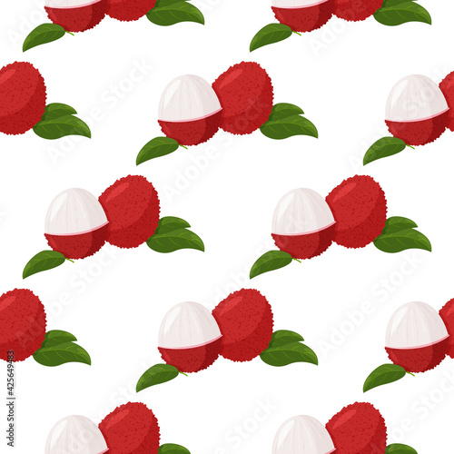Tropical fruit lychee background. Fresh exotic berry vector seamless pattern.