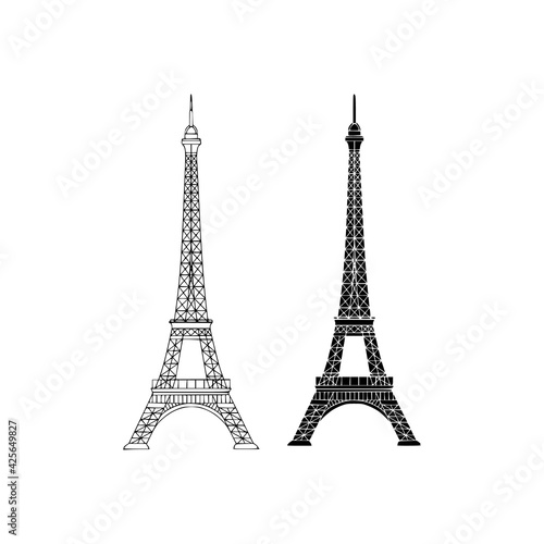 Paris, France, tower of Eiffel sketch ink. Vector illustration on white background 