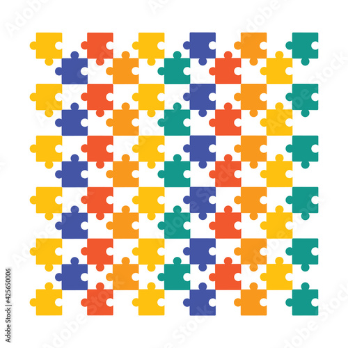 colorful pattern with puzzles, jigsaw, children's pattern Vector illustration on white background.