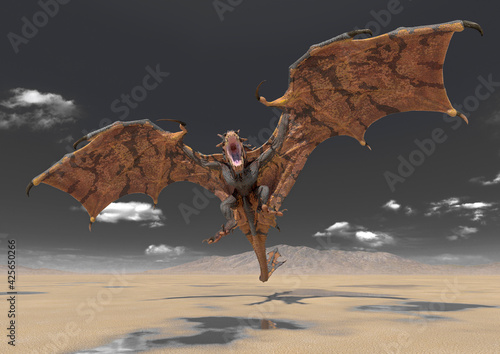 dragon is attacking on desert after rain