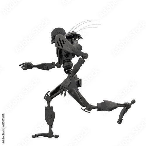 skeleton robot is running in white background side view