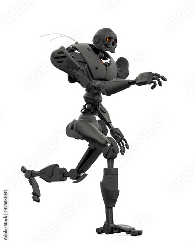 skeleton robot is running in white background
