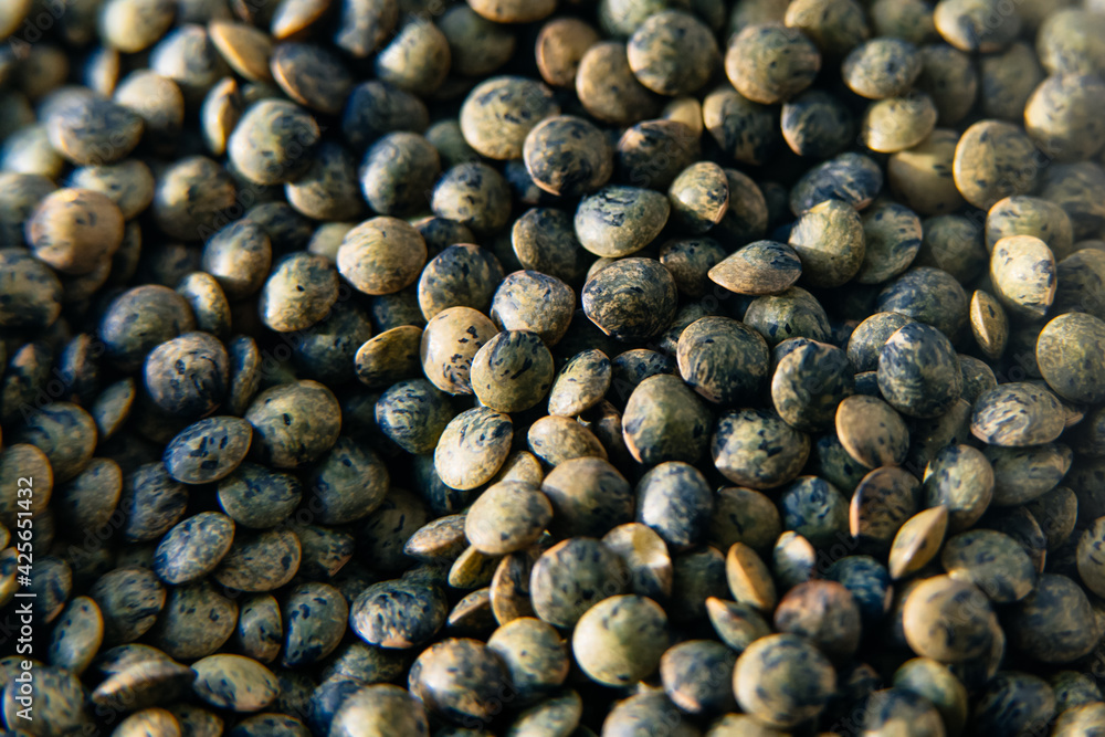Macro view of green lentils. Healthy eating, Vegetarian, and vegan diet. Plant-based protein. Macro view of green lentils. Healthy eating, Vegetarian, and vegan diet. Plant-based protein.