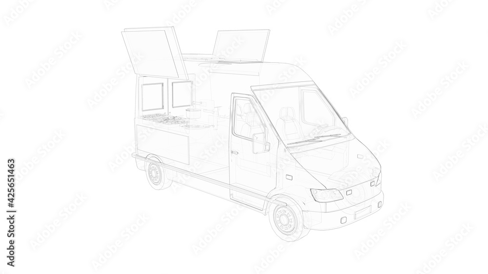 3D rendering of a food truck mock up template isolated. 3D rendering of a food truck mock up template isolated.