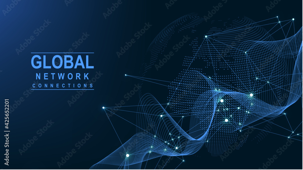 Business global network connection. World map point and line composition concept of global business. Global internet technology. Big data visualization. Vector illustration. - obrazy, fototapety, plakaty 