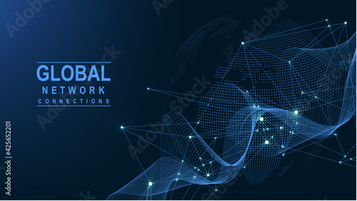 Business global network connection. World map point and line composition concept of global business. Global internet technology. Big data visualization. Vector illustration. photo