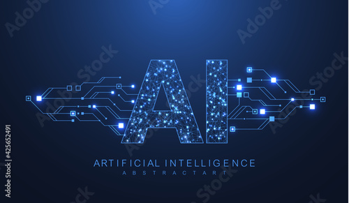 Artificial intelligence and machine learning concept futuristic vector symbol. Artificial intelligence wireless technology design. Neural networks and modern technologies concepts