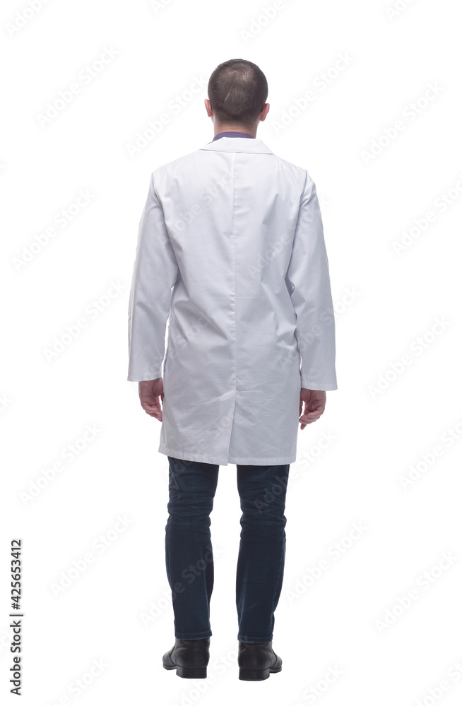 Young professional scientist man wearing white coat over isolated background
