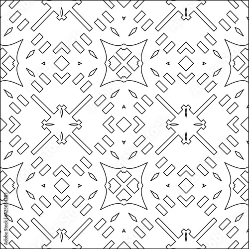  Geometric vector pattern with triangular elements. Seamless abstract ornament for wallpapers and backgrounds. Black and white colors. 