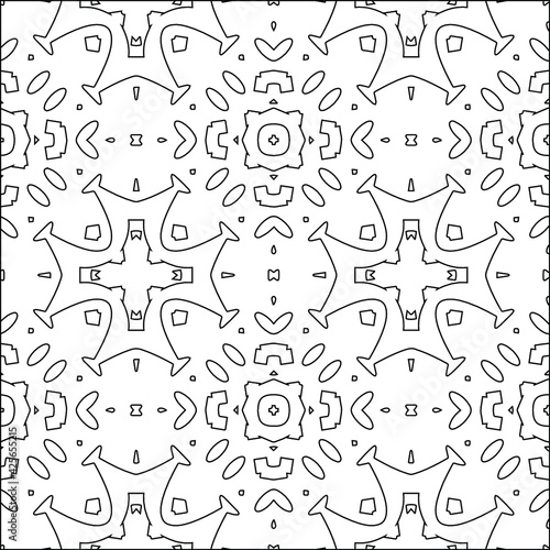  Geometric vector pattern with triangular elements. Seamless abstract ornament for wallpapers and backgrounds. Black and white colors. 