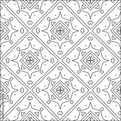  Geometric vector pattern with triangular elements. Seamless abstract ornament for wallpapers and backgrounds. Black and white colors. 