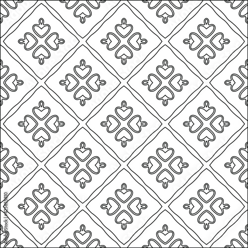  Geometric vector pattern with triangular elements. Seamless abstract ornament for wallpapers and backgrounds. Black and white colors. 