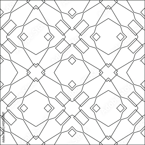  Geometric vector pattern with triangular elements. Seamless abstract ornament for wallpapers and backgrounds. Black and white colors. 