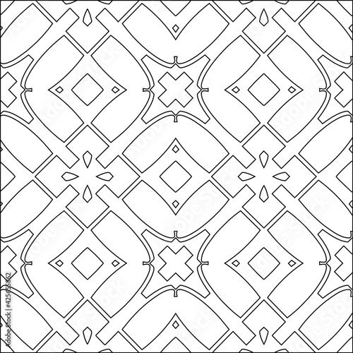  Geometric vector pattern with triangular elements. Seamless abstract ornament for wallpapers and backgrounds. Black and white colors. 