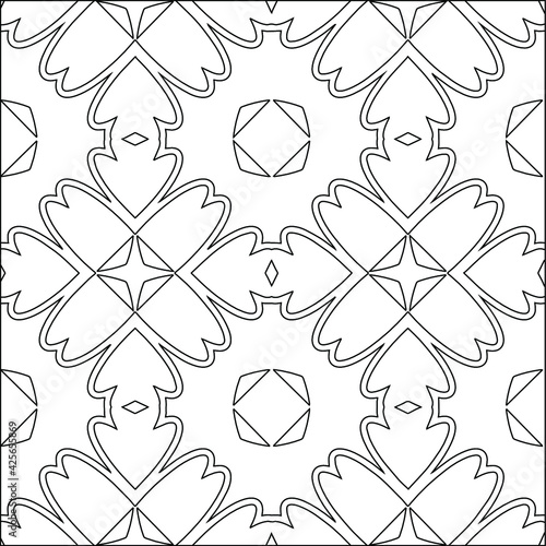  Geometric vector pattern with triangular elements. Seamless abstract ornament for wallpapers and backgrounds. Black and white colors. 