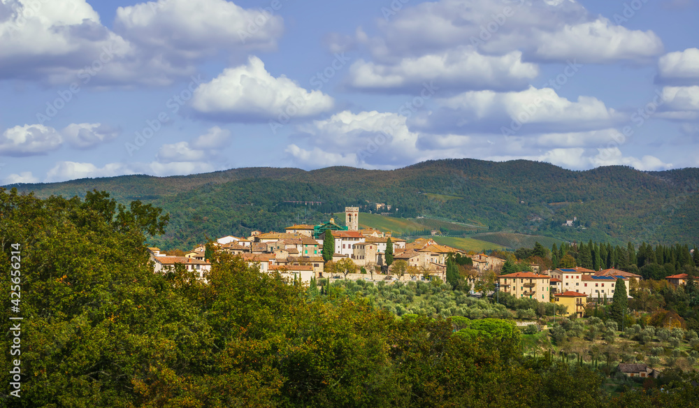 Radda in Chianti village panoramic view. Tuscany, Italy