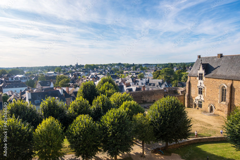 View of city from the Chateau de Chateaubriant castle in France