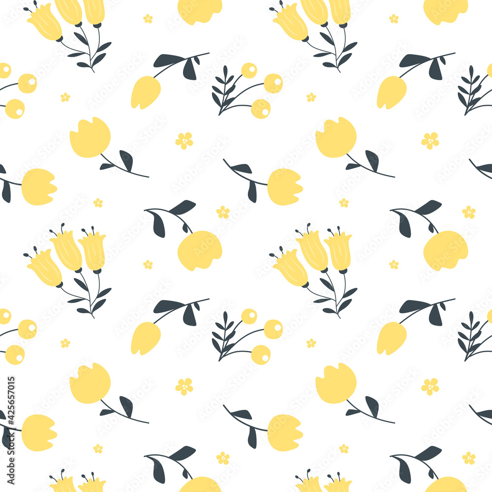 Seamless pattern with trendy yellow flowers. Vector illustration.