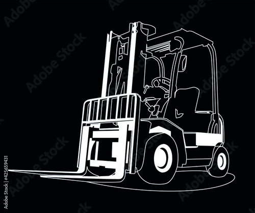 forklift white on black background