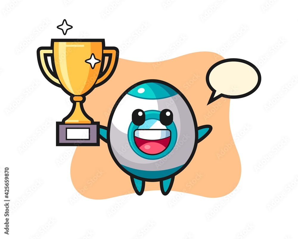 Cartoon Illustration of rocket is happy holding up the golden trophy Cartoon Illustration of rocket is happy holding up the golden trophy