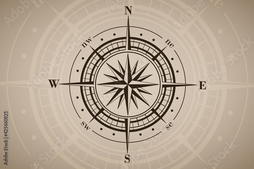 Photography Compass rose or wind rose on brown vintage background