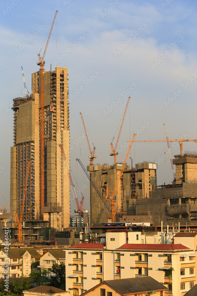 High-rise buildings under construction in Bangkok.