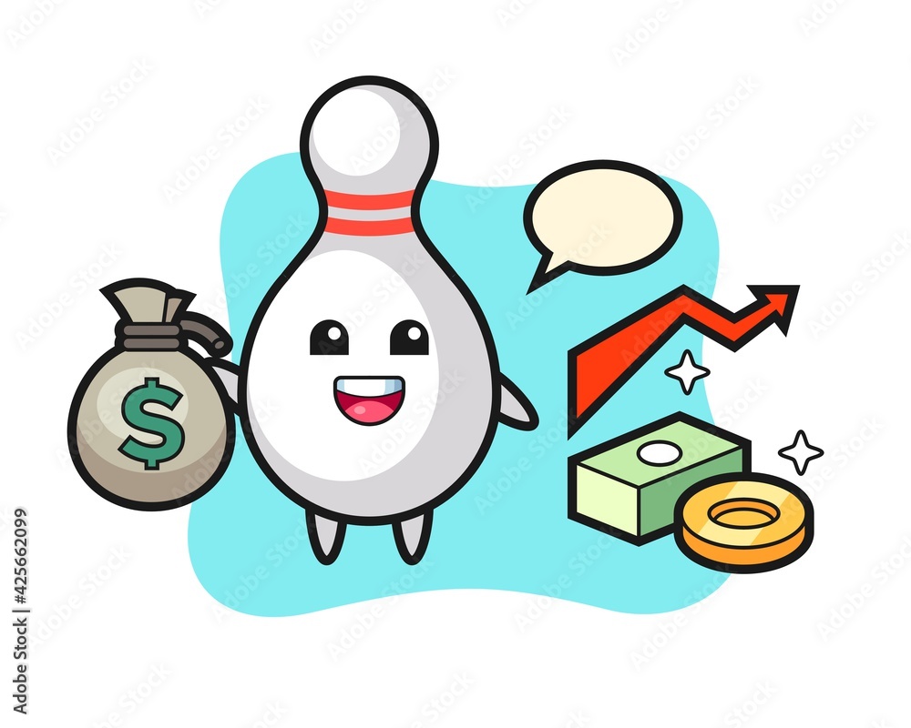 bowling pin illustration cartoon holding money sack