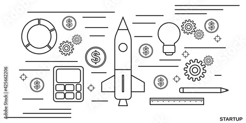 Business startup thin line art style vector concept illustration
