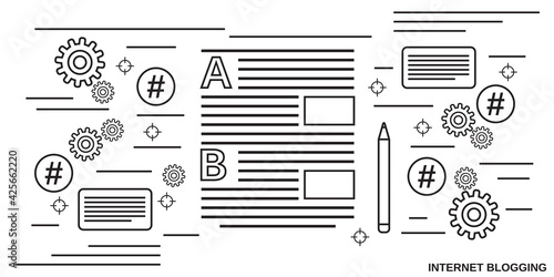 Internet blogging, web publication journalism, blog management thin line art style vector concept illustration