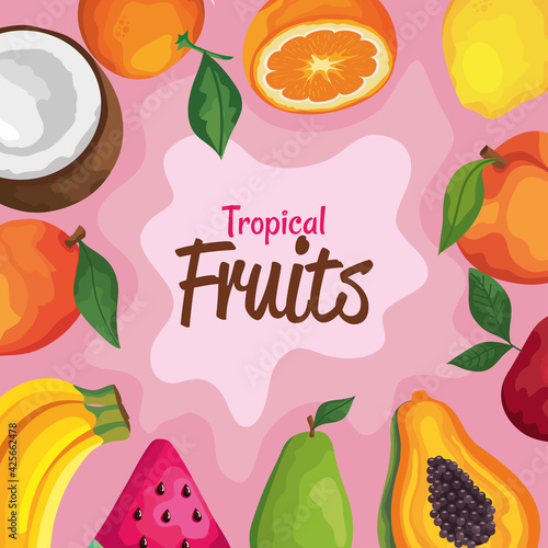 tropical fruits lettering