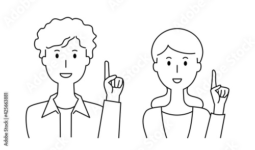 指差しで説明をする男女のベクターイラスト